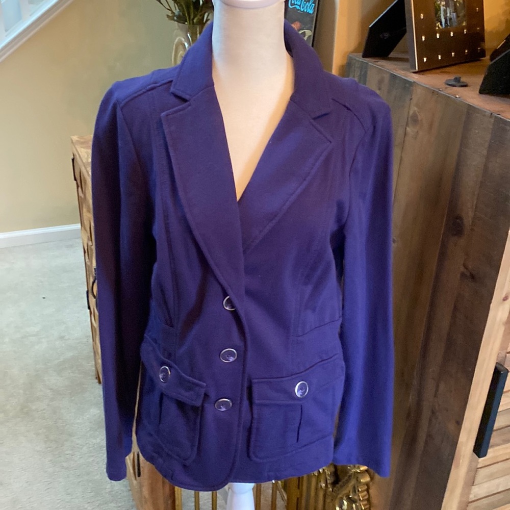 Isaac Mizrahi live button collared blazer bluish purple size small